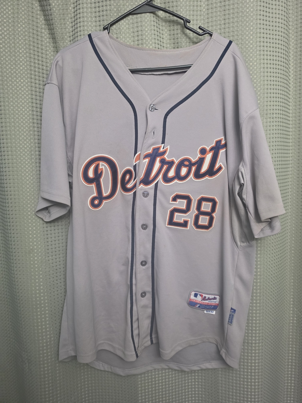 Majestic Detroit Baseball Jersey in Light Gray with Navy Trim